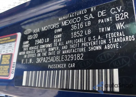 2020 Kia Rio 5-Door S from USA, damaged, VIN 3KPA25AD8LE329182